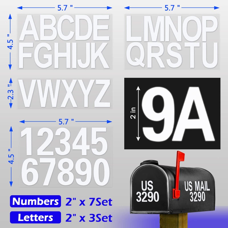 Seloom 148 PCS 2"" Reflective Mailbox Numbers Stickers for Outside White Numbers and Letters Stickers Address Numbers for Mailbox Self Adhesive Vinyl Waterproof Mailbox House Decals for Door Cars Home - Image 2